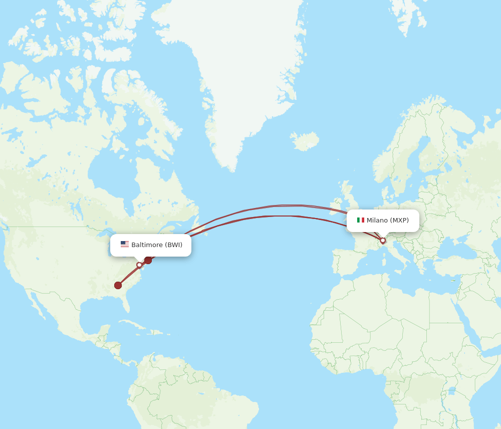 MXP to BWI flights and routes map