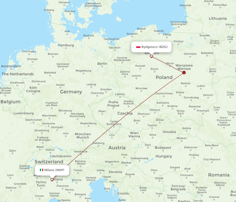 MXP-BZG flight routes
