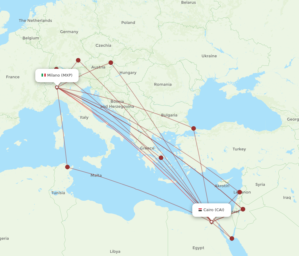 MXP to CAI flights and routes map
