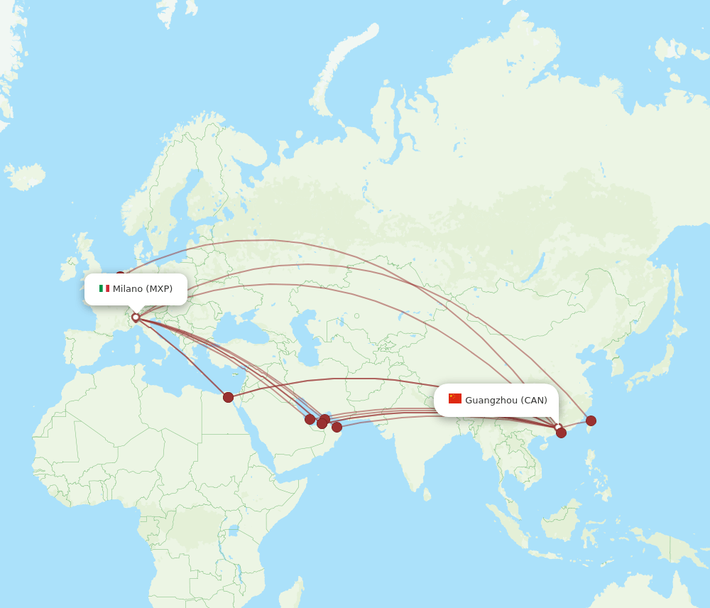 MXP to CAN flights and routes map