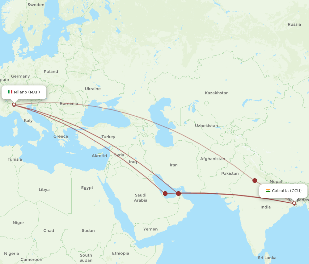 MXP-CCU flight routes