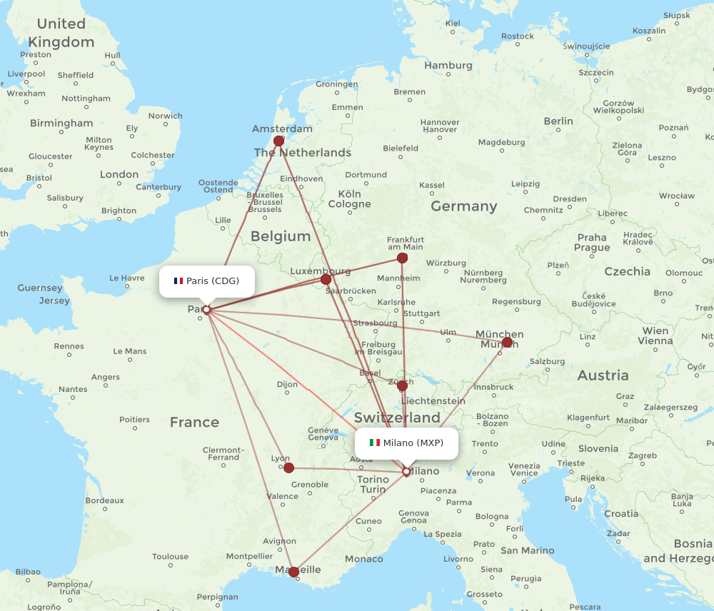 MXP to CDG flights and routes map
