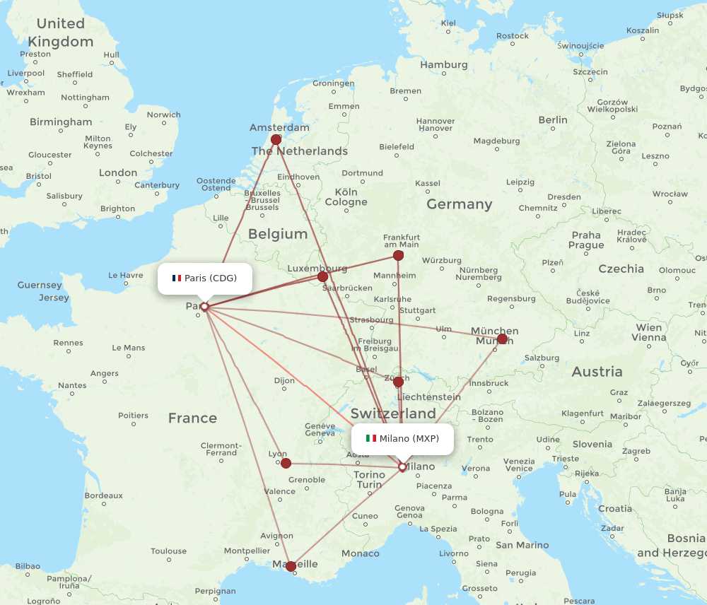 MXP-CDG flight routes