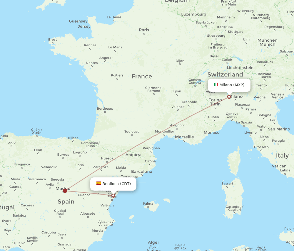 MXP to CDT flights and routes map