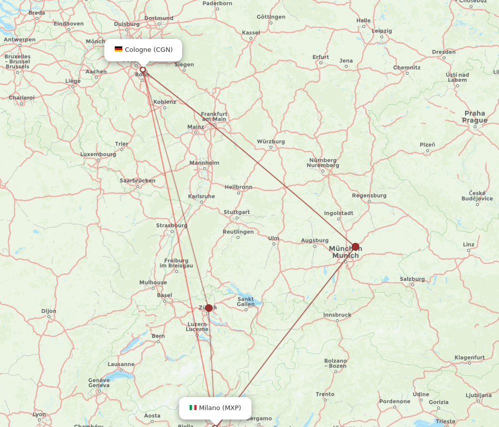 MXP-CGN flight routes
