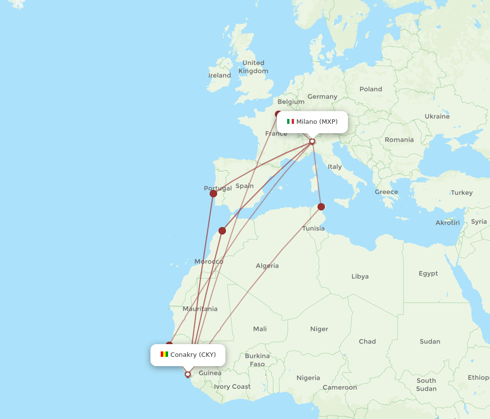MXP-CKY flight routes