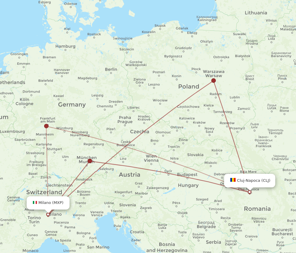 MXP to CLJ flights and routes map