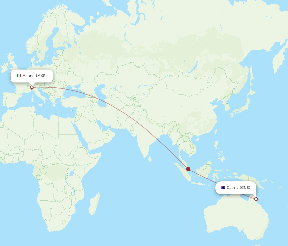 Cairns - Milan route map and flight paths