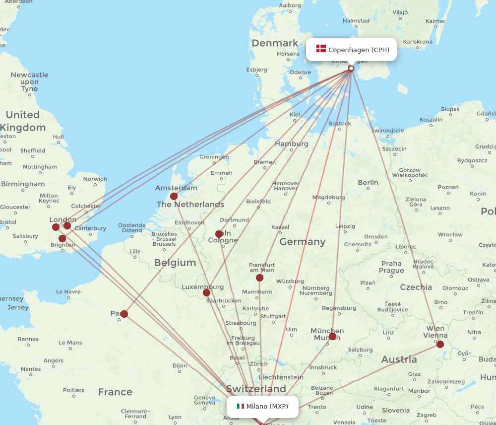 MXP-CPH flight routes