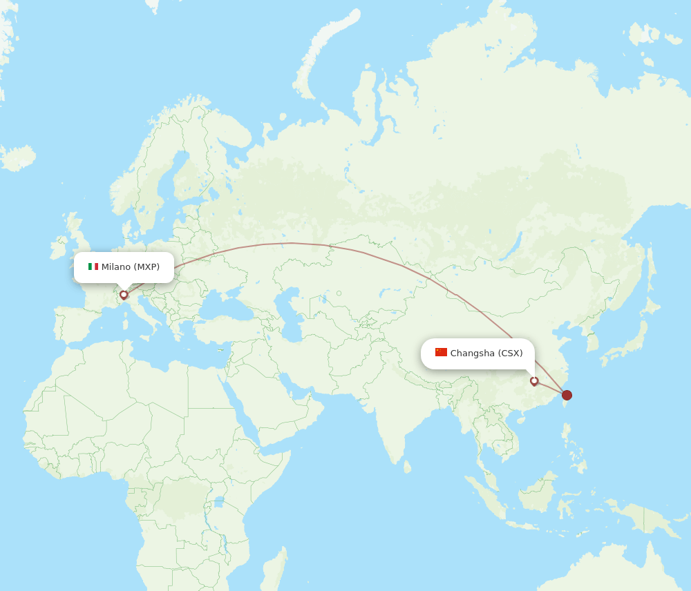 MXP to CSX flights and routes map