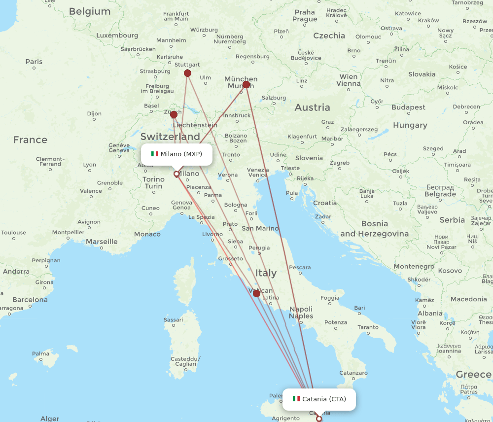 MXP to CTA flights and routes map