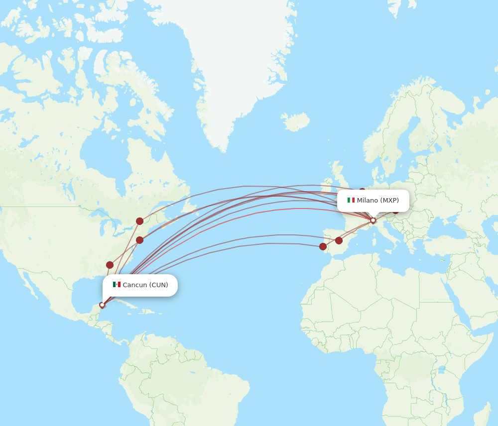MXP-CUN flight routes