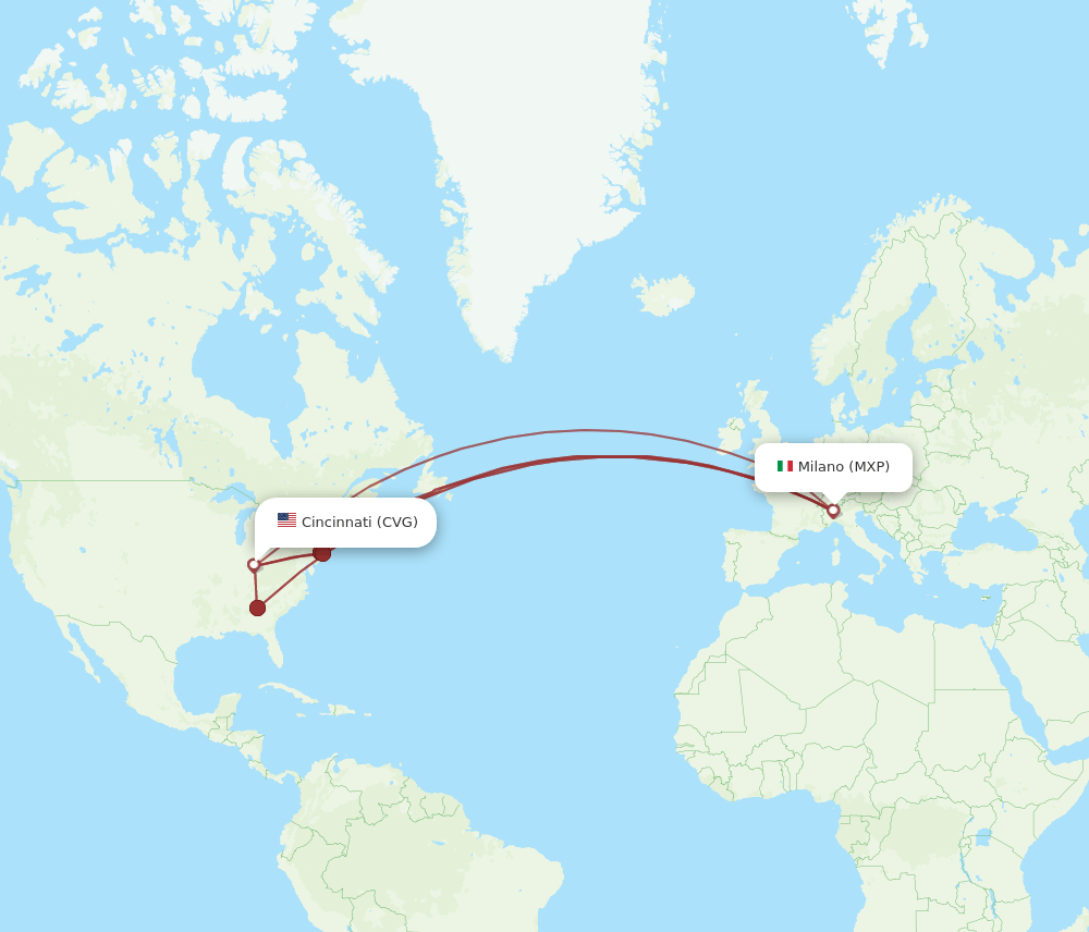 MXP to CVG flights and routes map