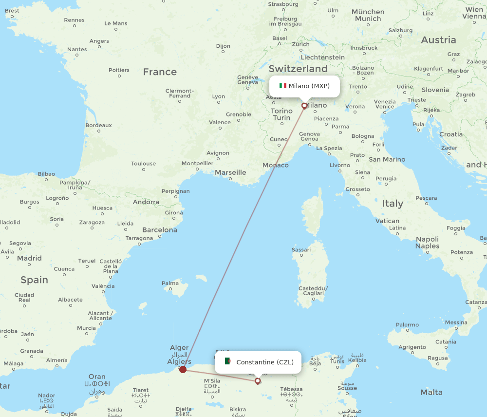 MXP-CZL flight routes