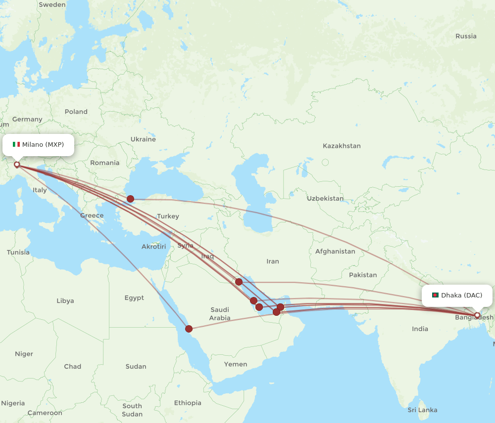 MXP-DAC flight routes