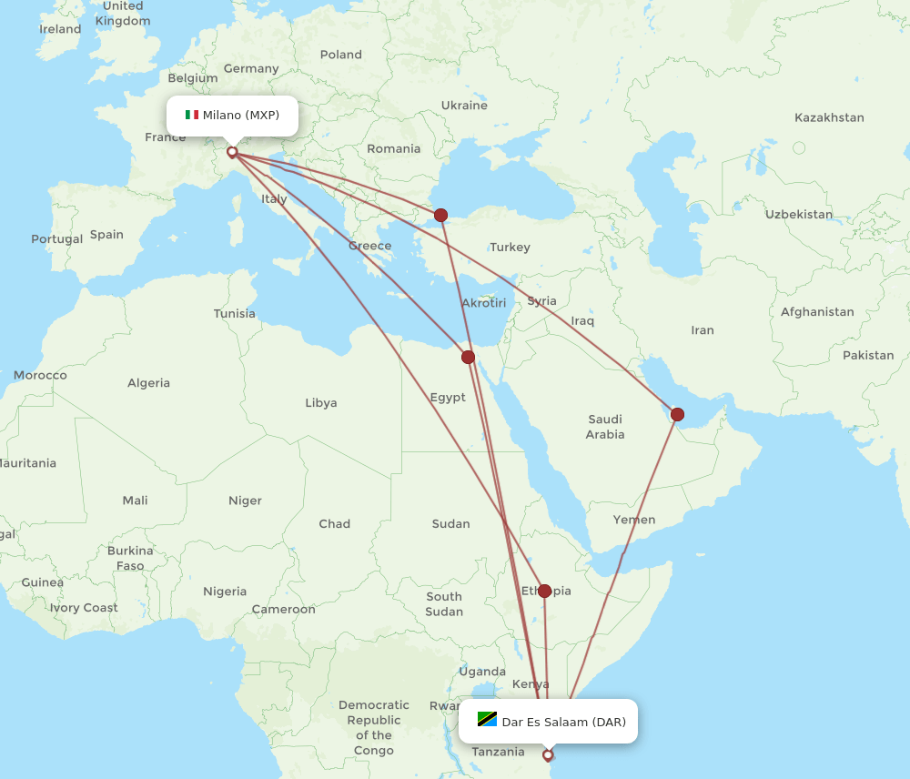 MXP-DAR flight routes