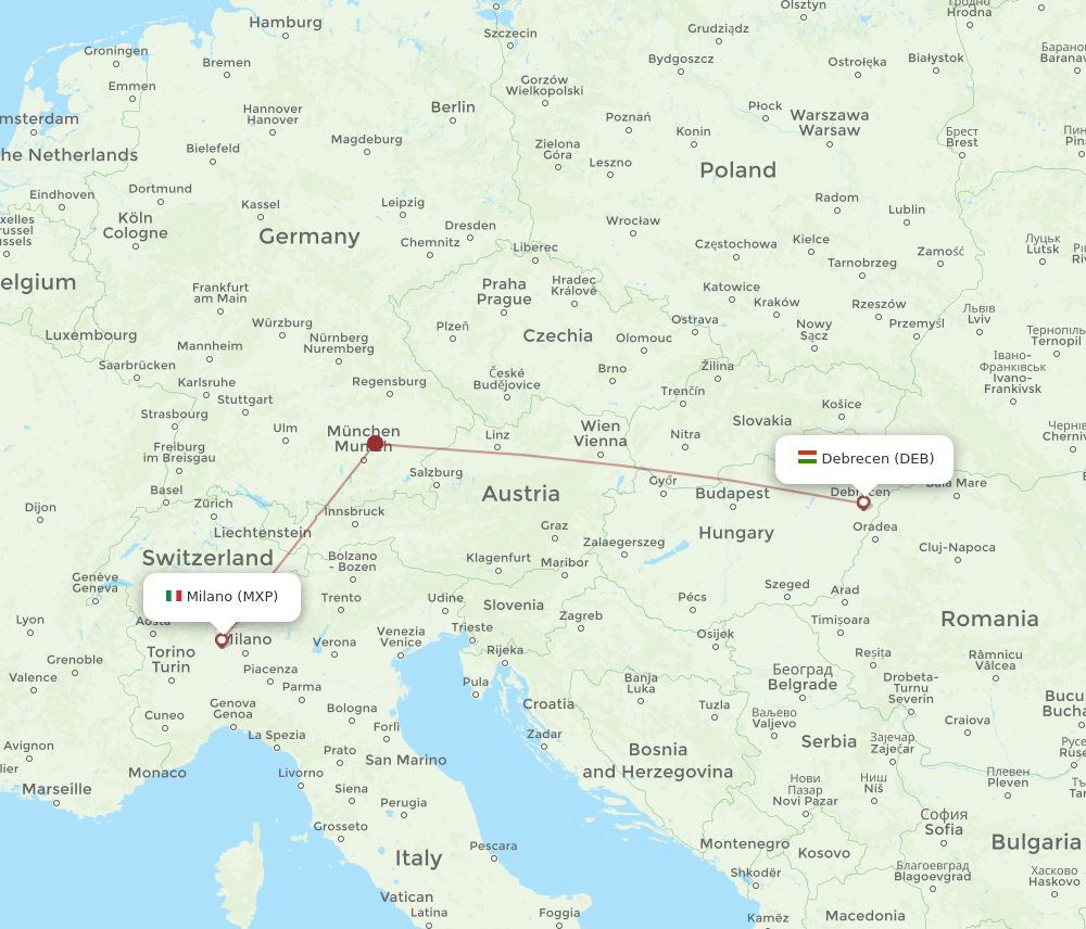 MXP to DEB flights and routes map