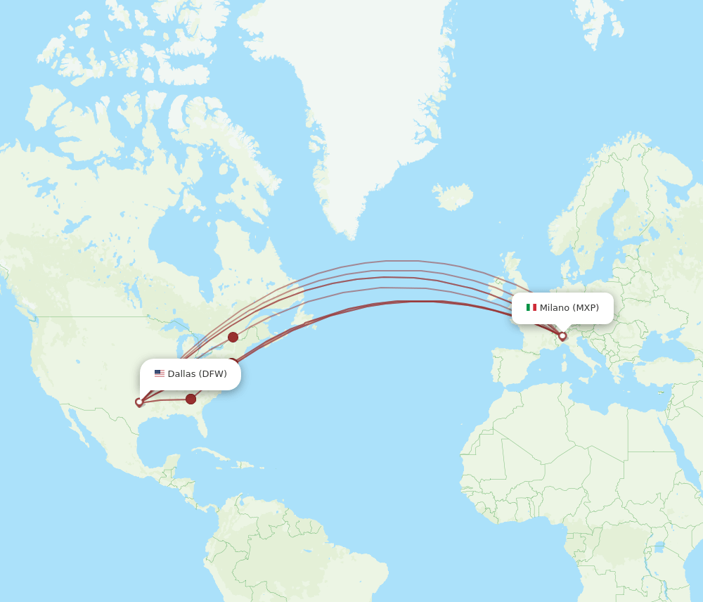 MXP-DFW flight routes