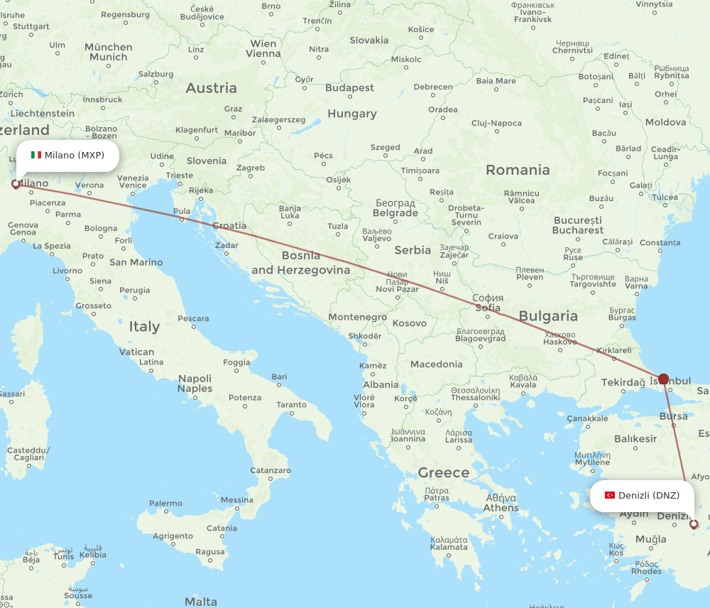 MXP to DNZ flights and routes map