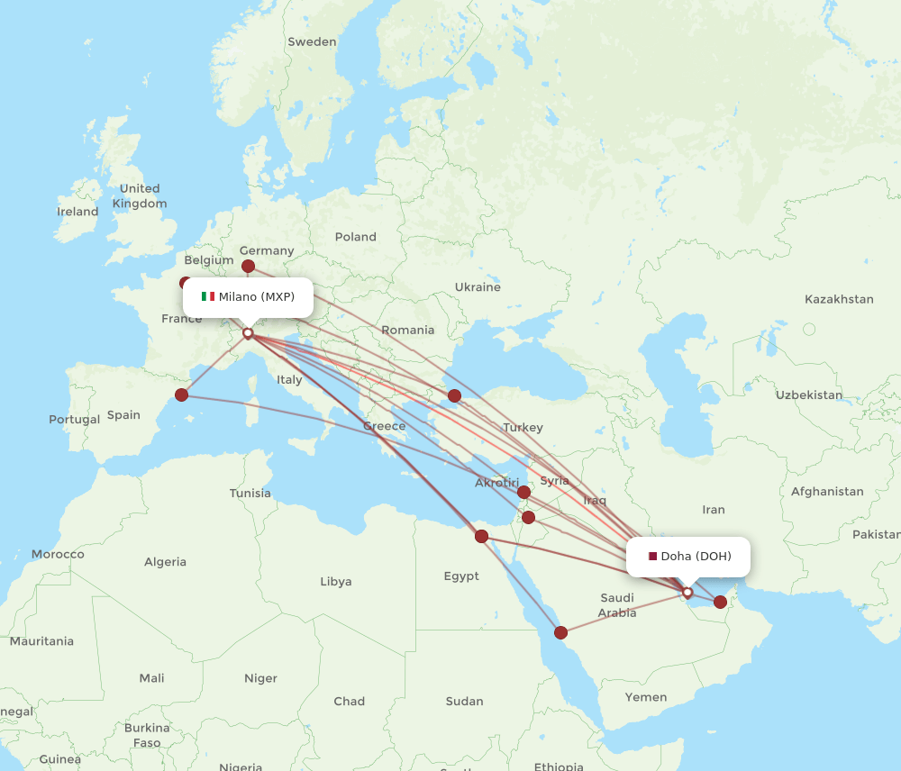 MXP-DOH flight routes