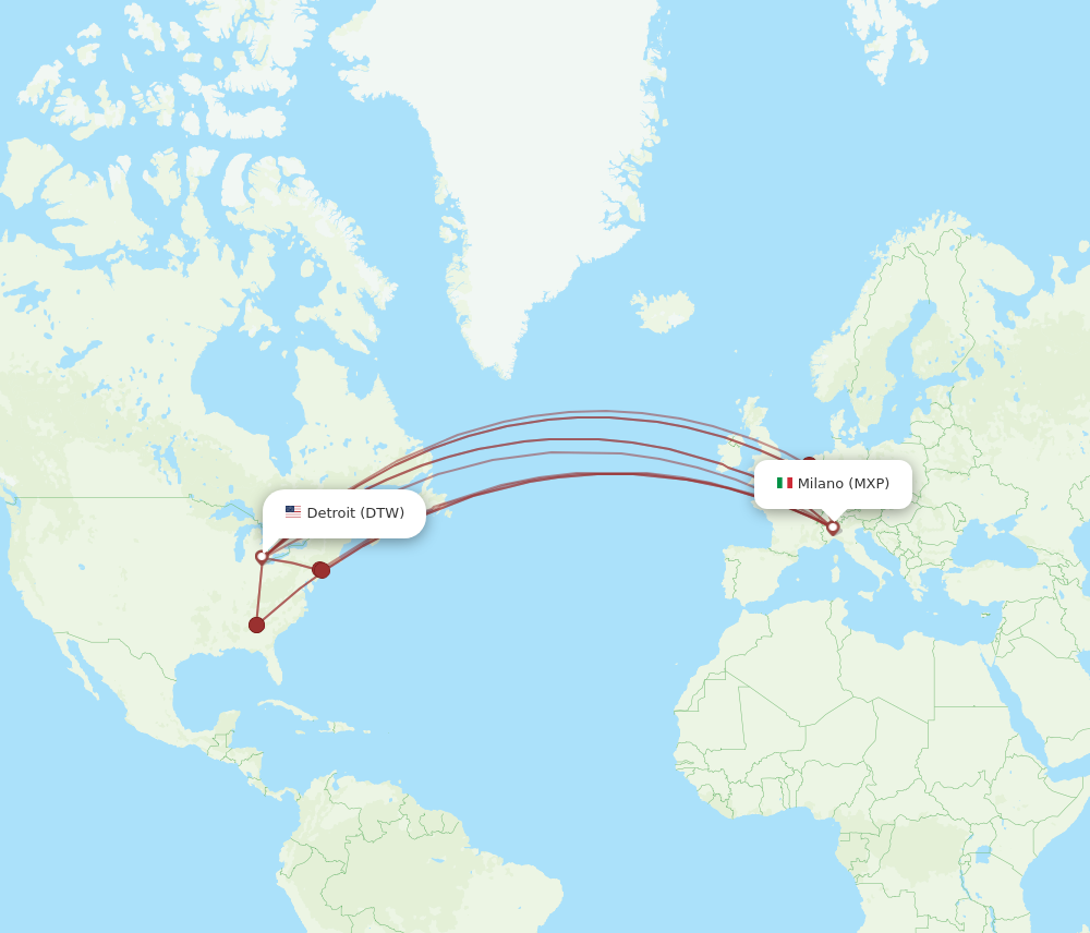 MXP to DTW flights and routes map