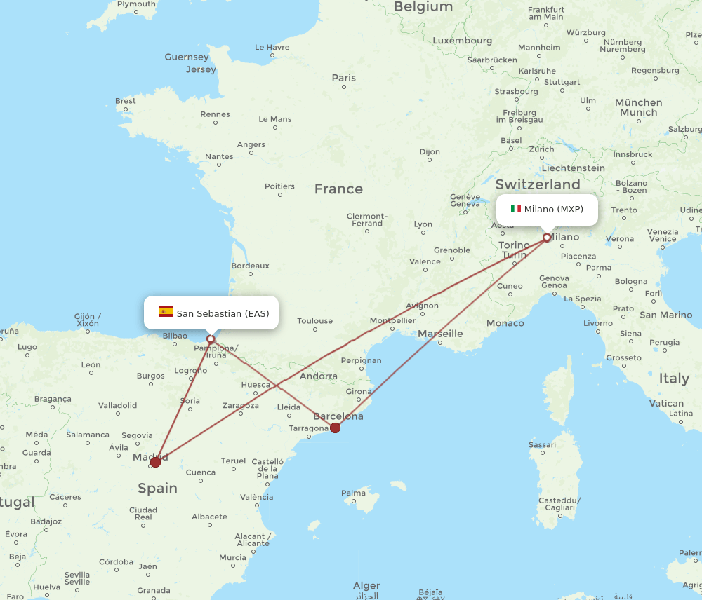 MXP to EAS flights and routes map