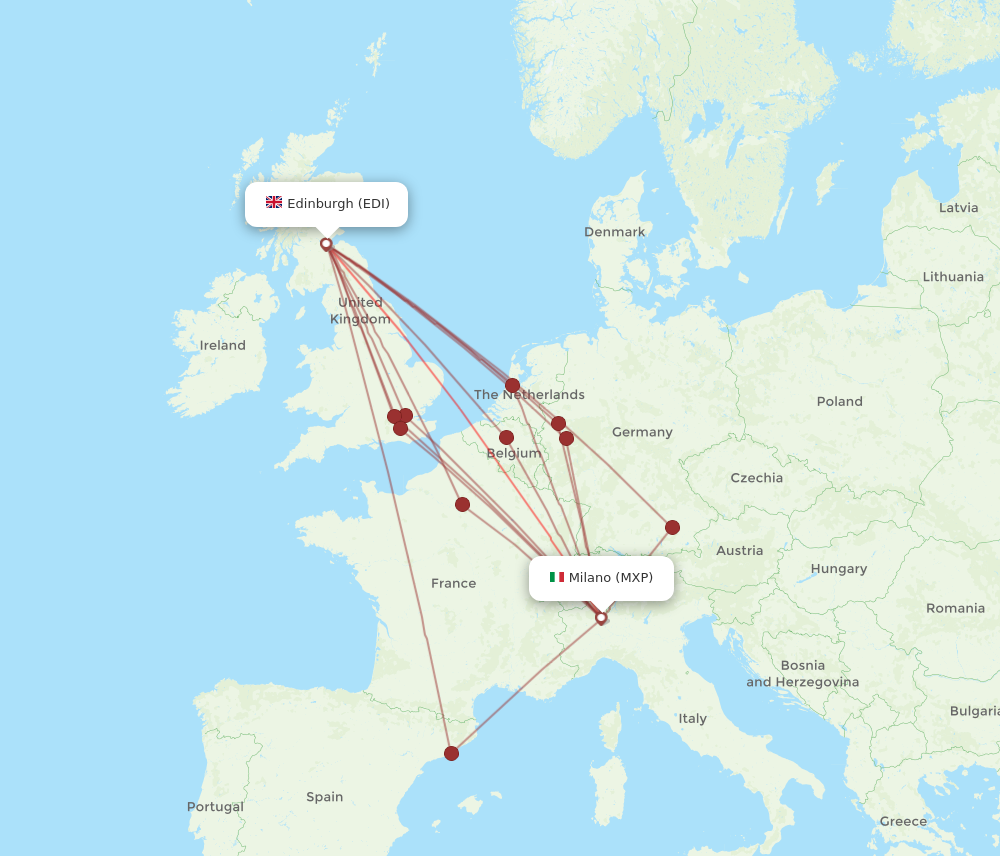 MXP to EDI flights and routes map