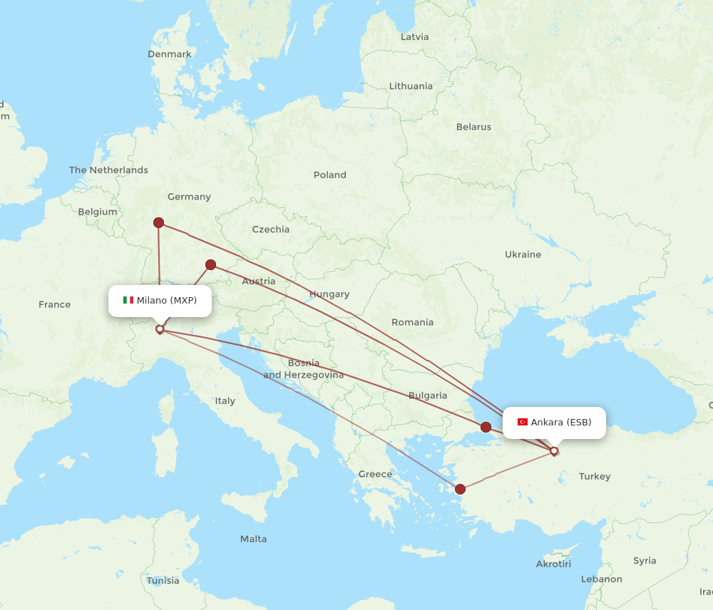 MXP to ESB flights and routes map