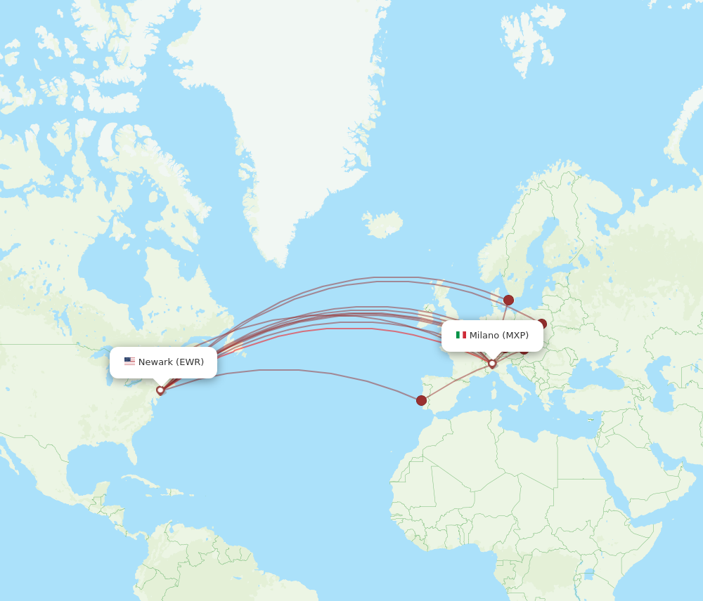 MXP to EWR flights and routes map