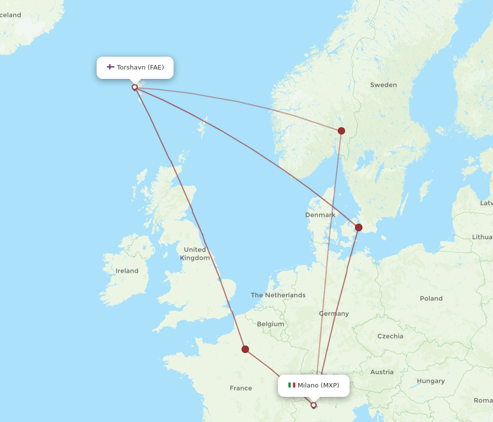 MXP to FAE flights and routes map