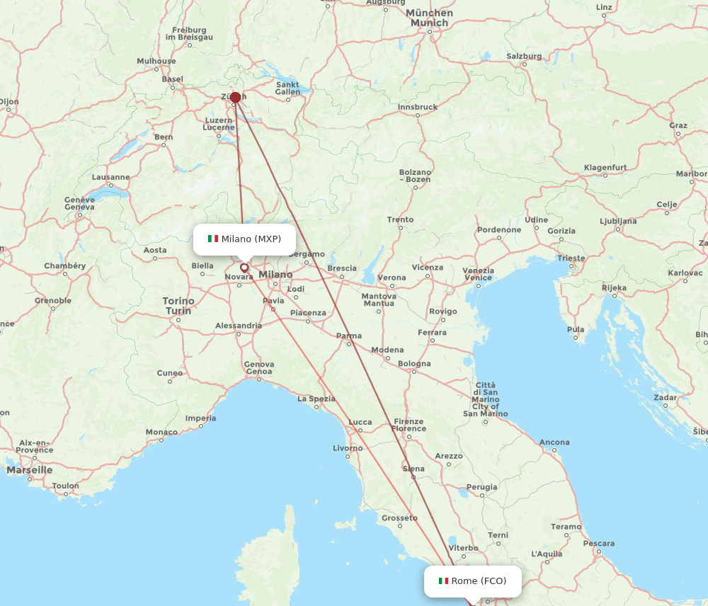 MXP to FCO flights and routes map