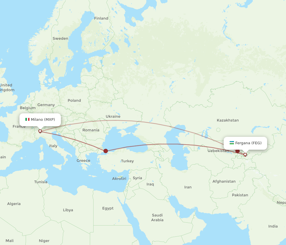 MXP to FEG flights and routes map