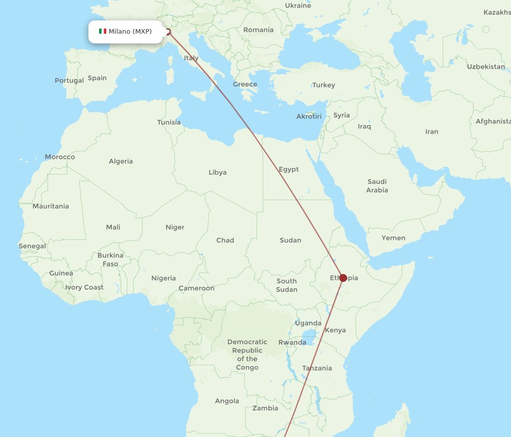 MXP to GBE flights and routes map