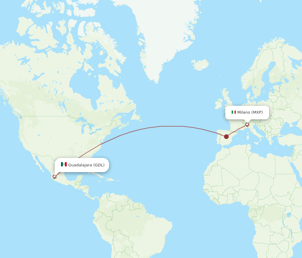 MXP-GDL flight routes