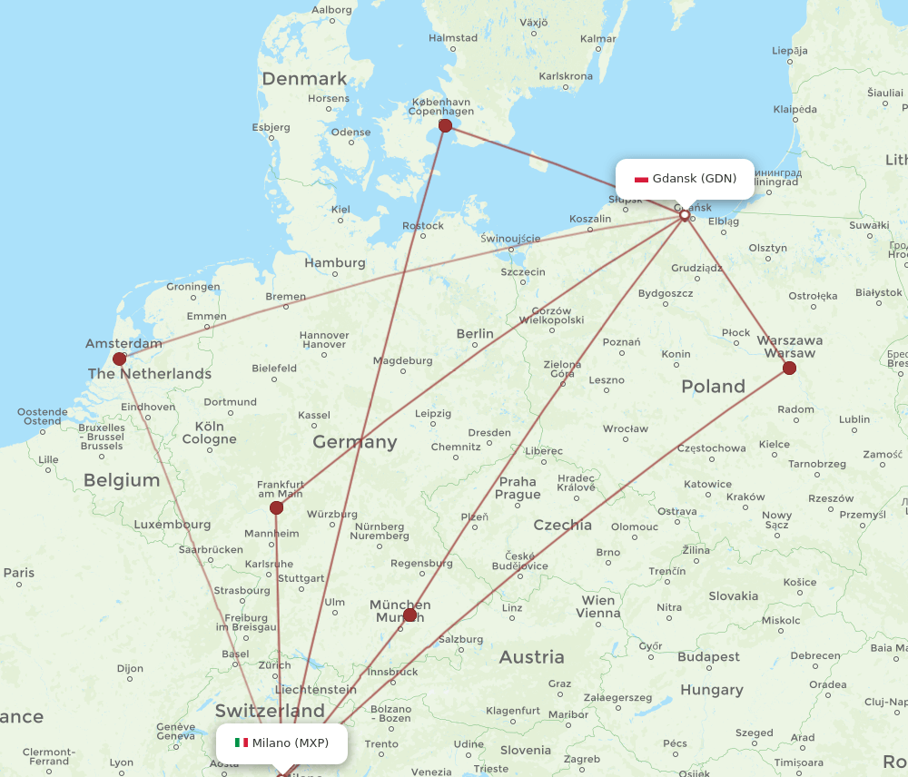 MXP-GDN flight routes