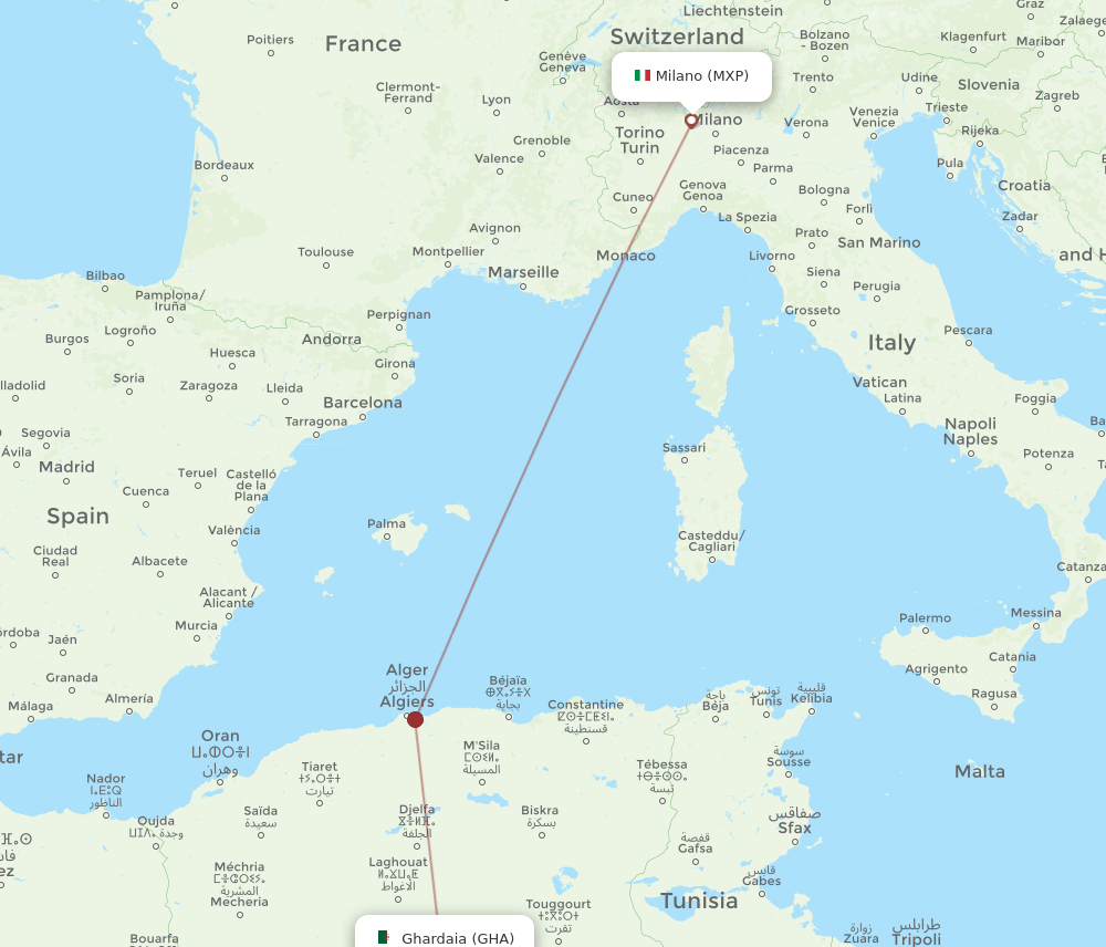 MXP-GHA flight routes