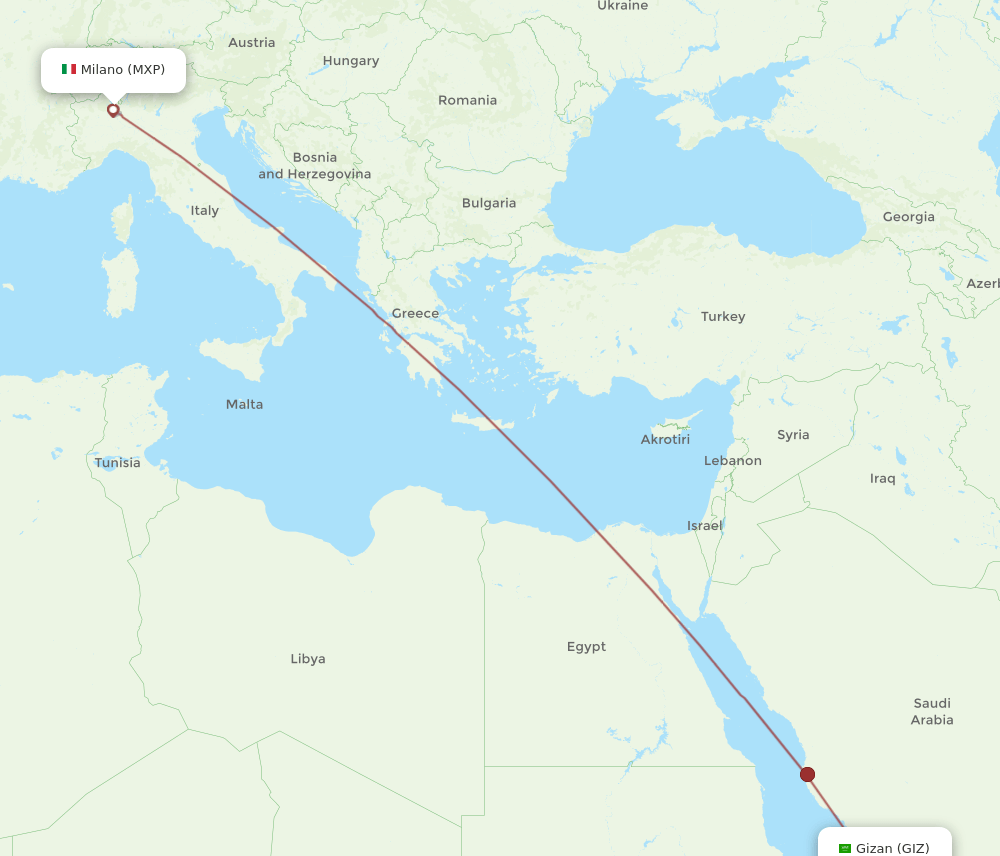 MXP-GIZ flight routes