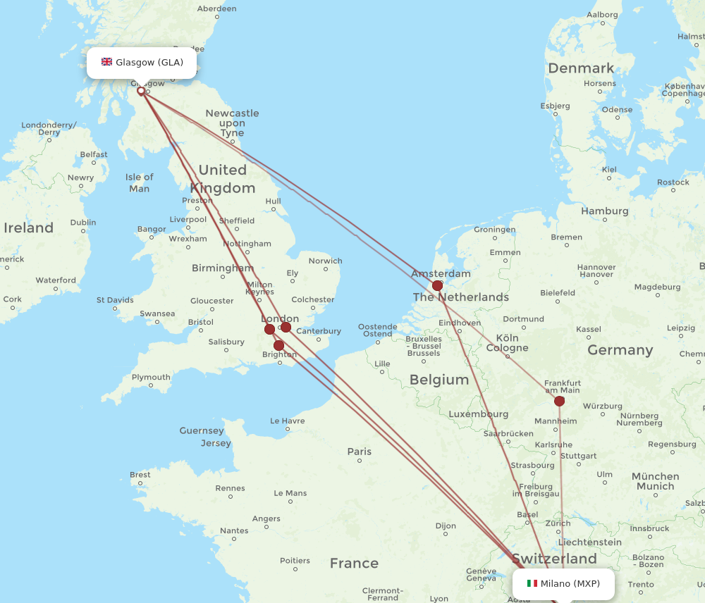 MXP to GLA flights and routes map