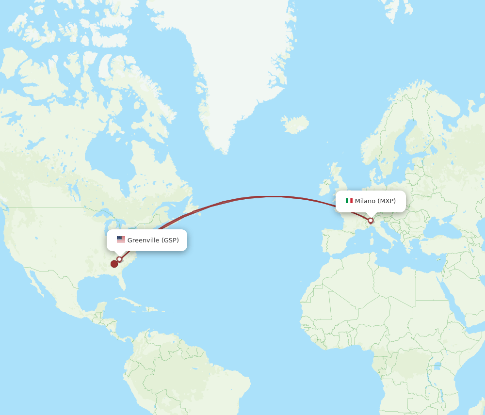 MXP to GSP flights and routes map