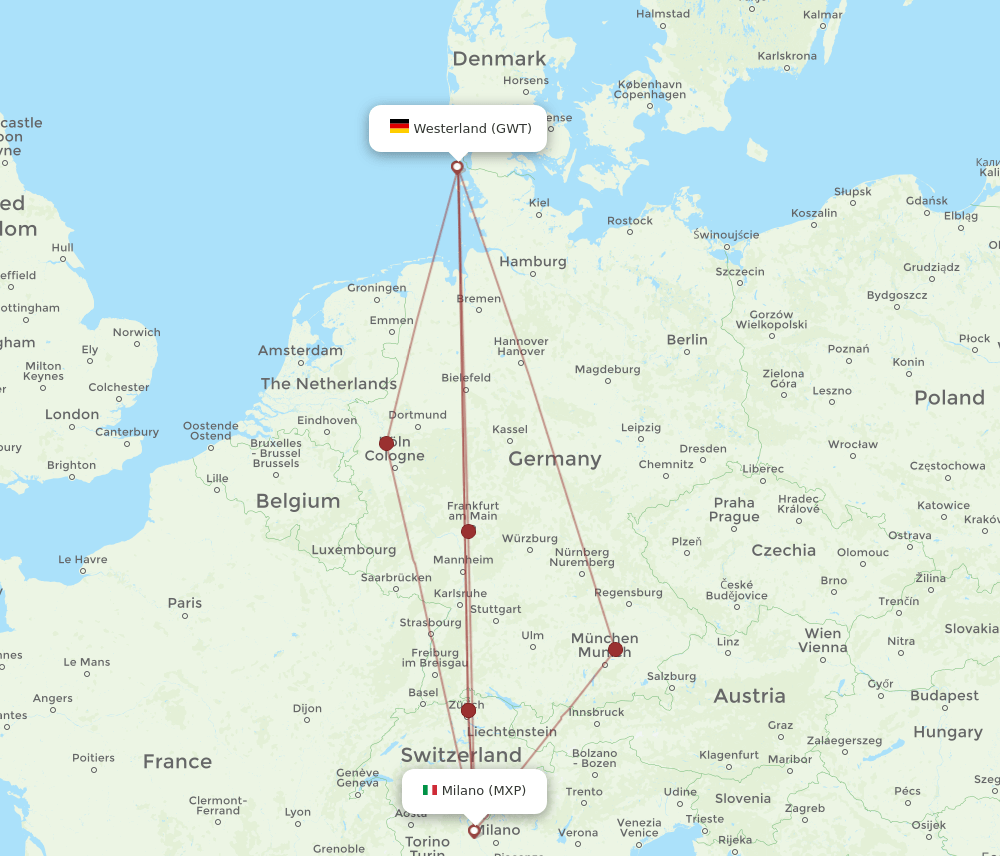 MXP to GWT flights and routes map