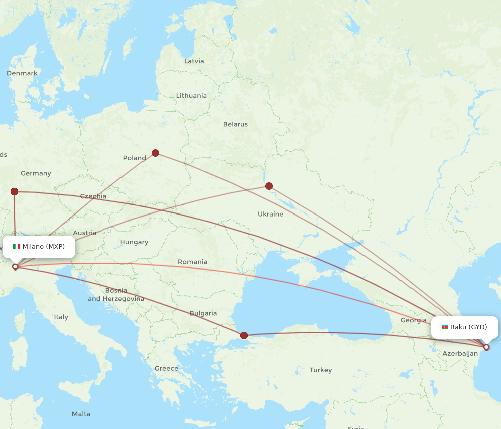 MXP to GYD flights and routes map