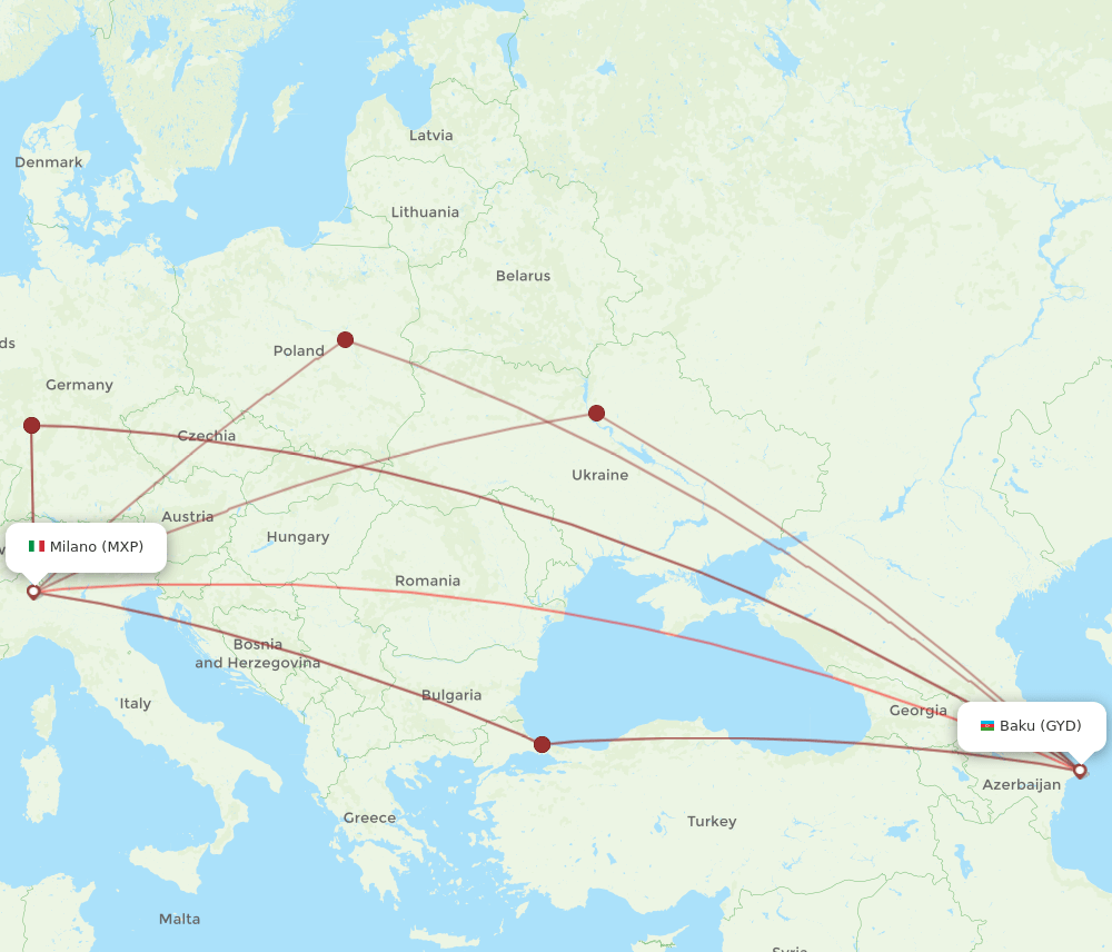 MXP-GYD flight routes