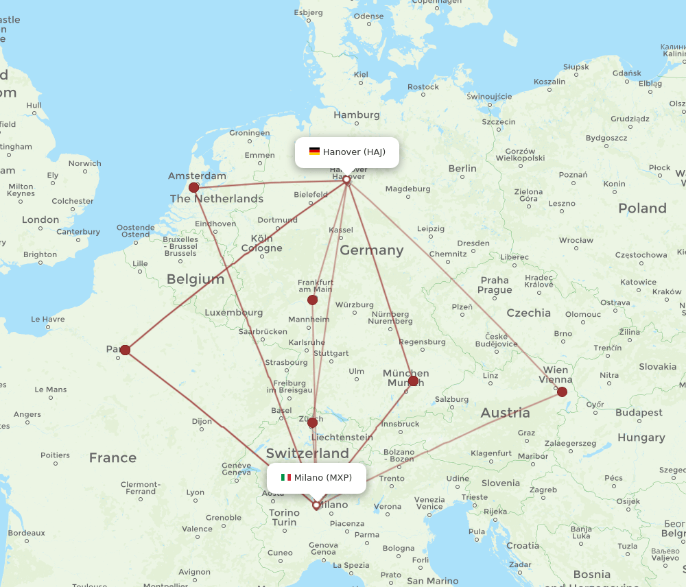 MXP-HAJ flight routes