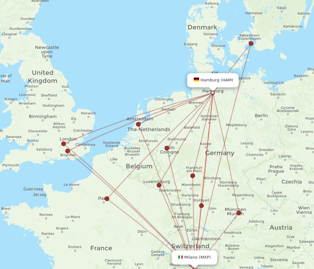 MXP to HAM flights and routes map