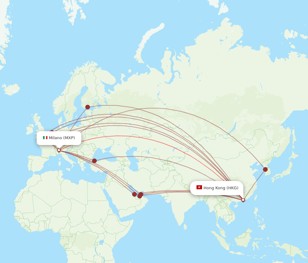 MXP to HKG flights and routes map
