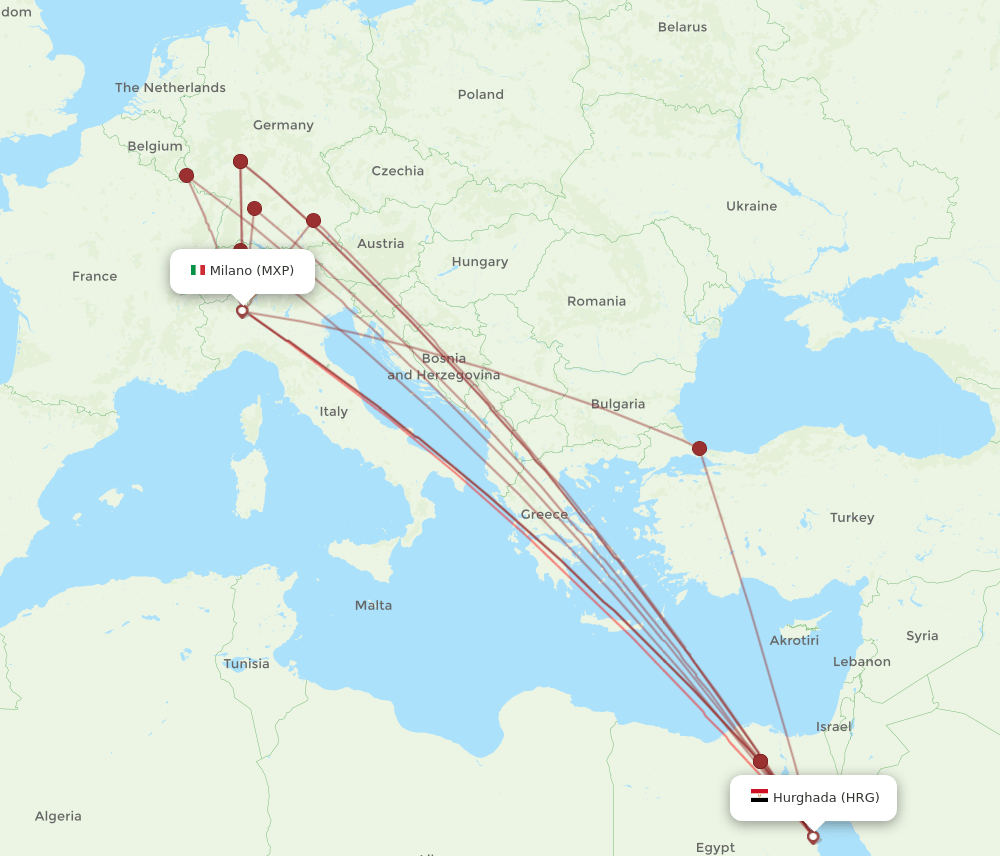 MXP to HRG flights and routes map