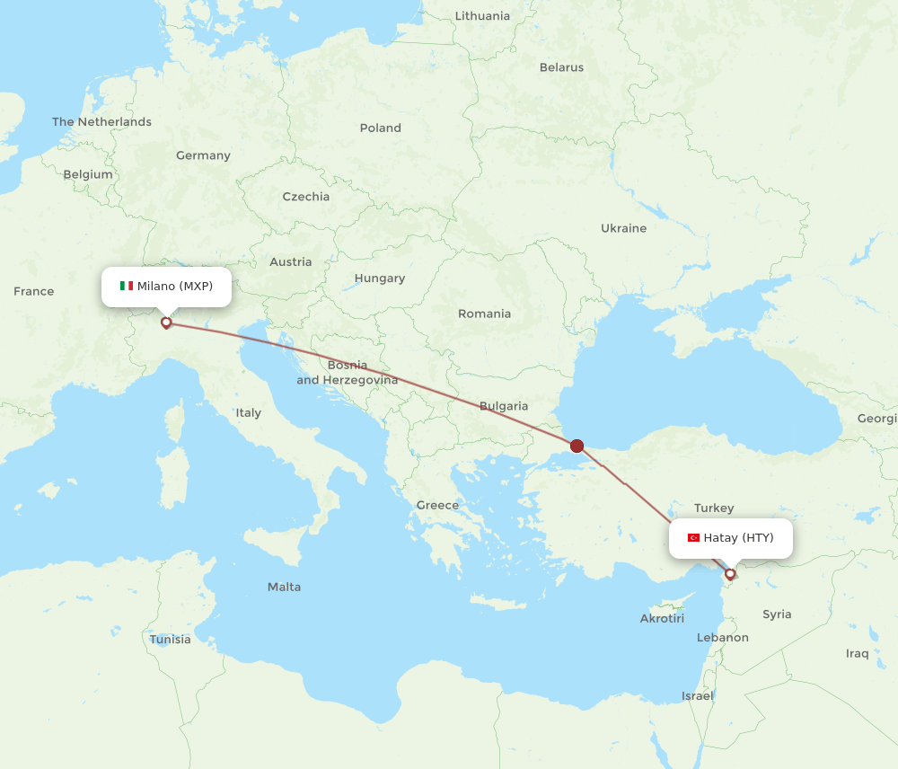 MXP to HTY flights and routes map