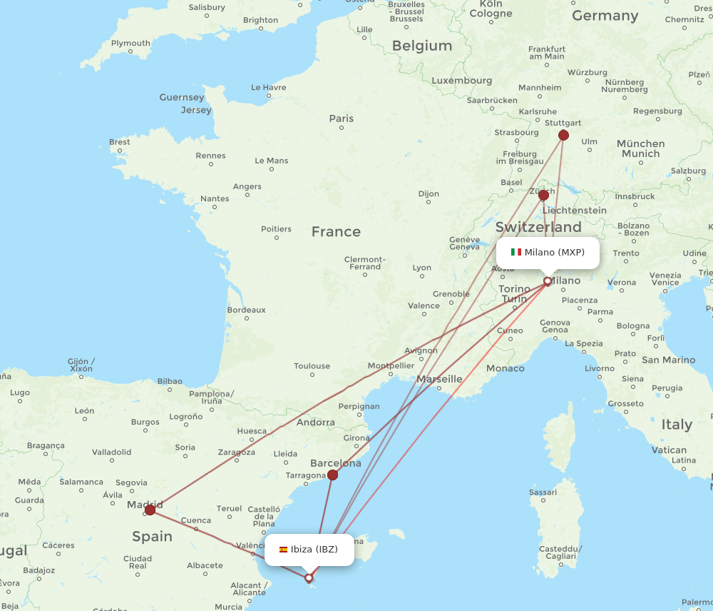 MXP to IBZ flights and routes map