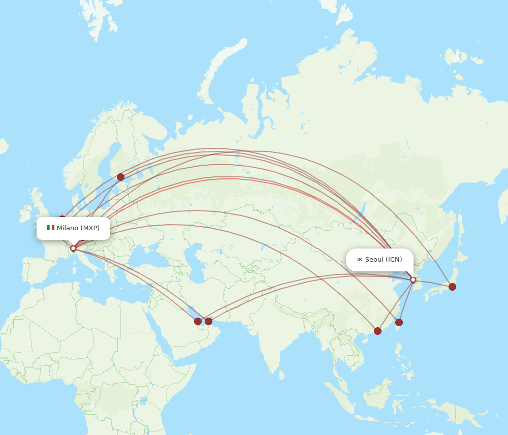 MXP to ICN flights and routes map