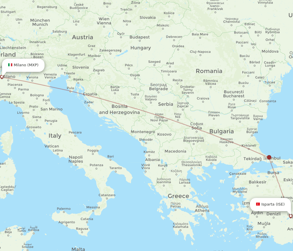 MXP to ISE flights and routes map